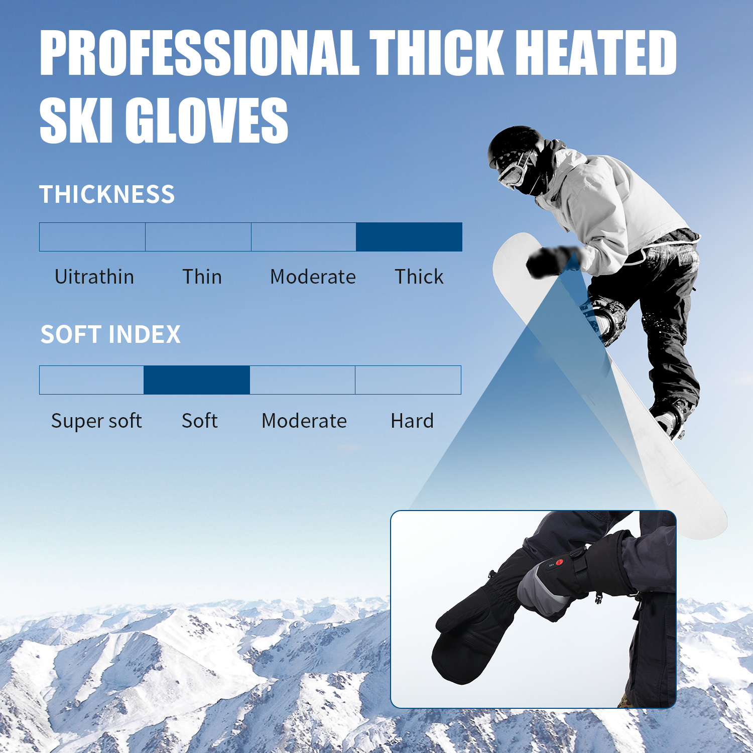 SUN WILL Heated Ski Gloves Mens Women Kids Mittens Electric Rechargeable Battery Gloves for Winter Skiing Skating Snow Camping Hiking Heated Arthritis Hand Warmer Gloves