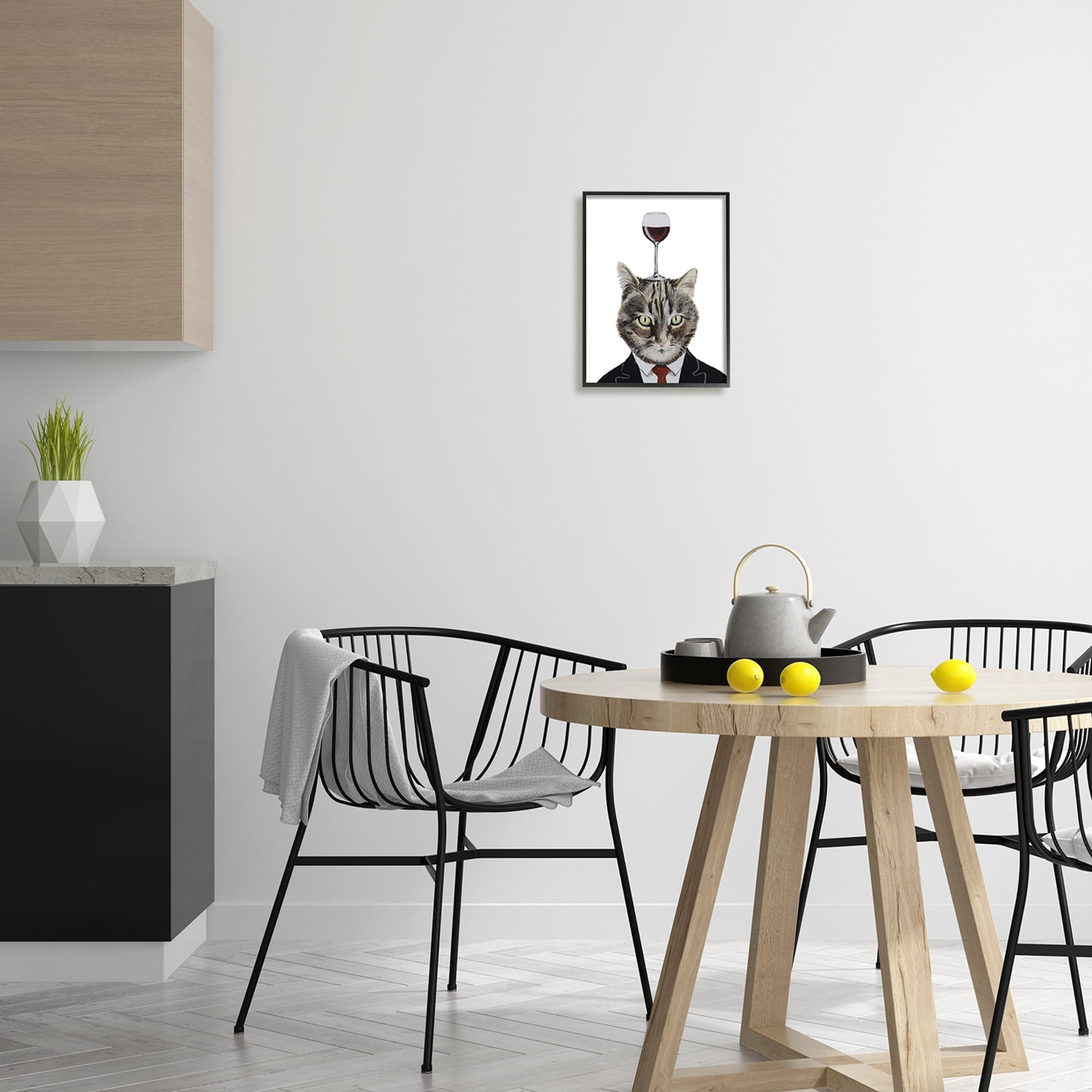 Stupell Industries Cat In Suit Wine Glass Animals & Insects Painting Black Framed Art Print Wall Art