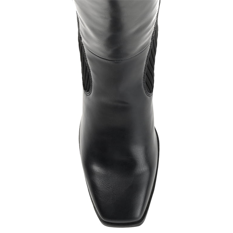 WINNY Wide Calf Knee High Boots For Women - 14 Inch Height, 2.75 Inch Heel, Square Toe, Stretch Knit Panel