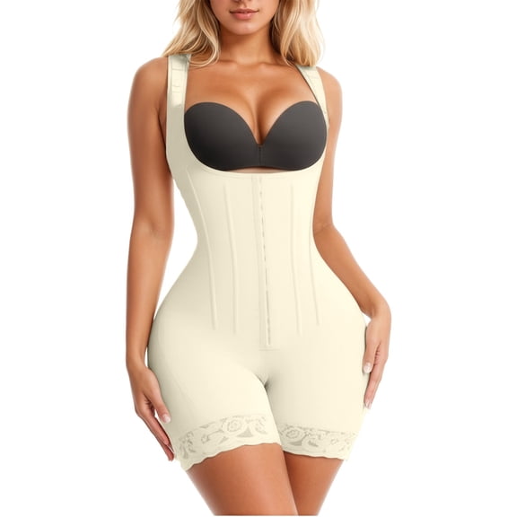 KHONTS,Fajas Colombianas Moldeadoras Bodyshaper Post Surgery Stage 2 Bbl Compression Garment with Zipper Crotch Beige XL