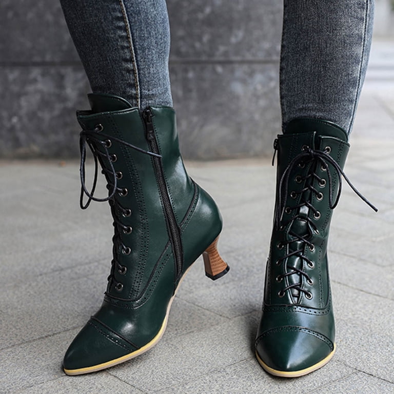 Dakaela Victorian Boots for Women Vintage Granny Witch Ankle Boots