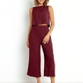 thumbnail image 5 of yievot Women's 2 Piece Outfits Lounge Sets Sleeveless Tank Crop Button Back Top Cropped Wide Leg Pants Set Pockets, 5 of 7