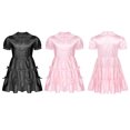 thumbnail image 3 of Vestido de travestismo para hombre, disfraz sexy para fiesta de juegos de rol, manga abullonada, cuello vuelto, lazo, volantes, ropa de dormir con manchas, 3 of 4