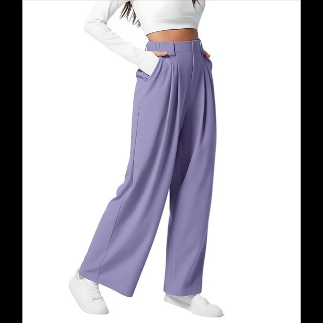 Pantalones Palazzo Informales de Punto Gofre con Cintura Alta Elástica y Pierna para Mujer, con Bolsillos, , Talla XL
