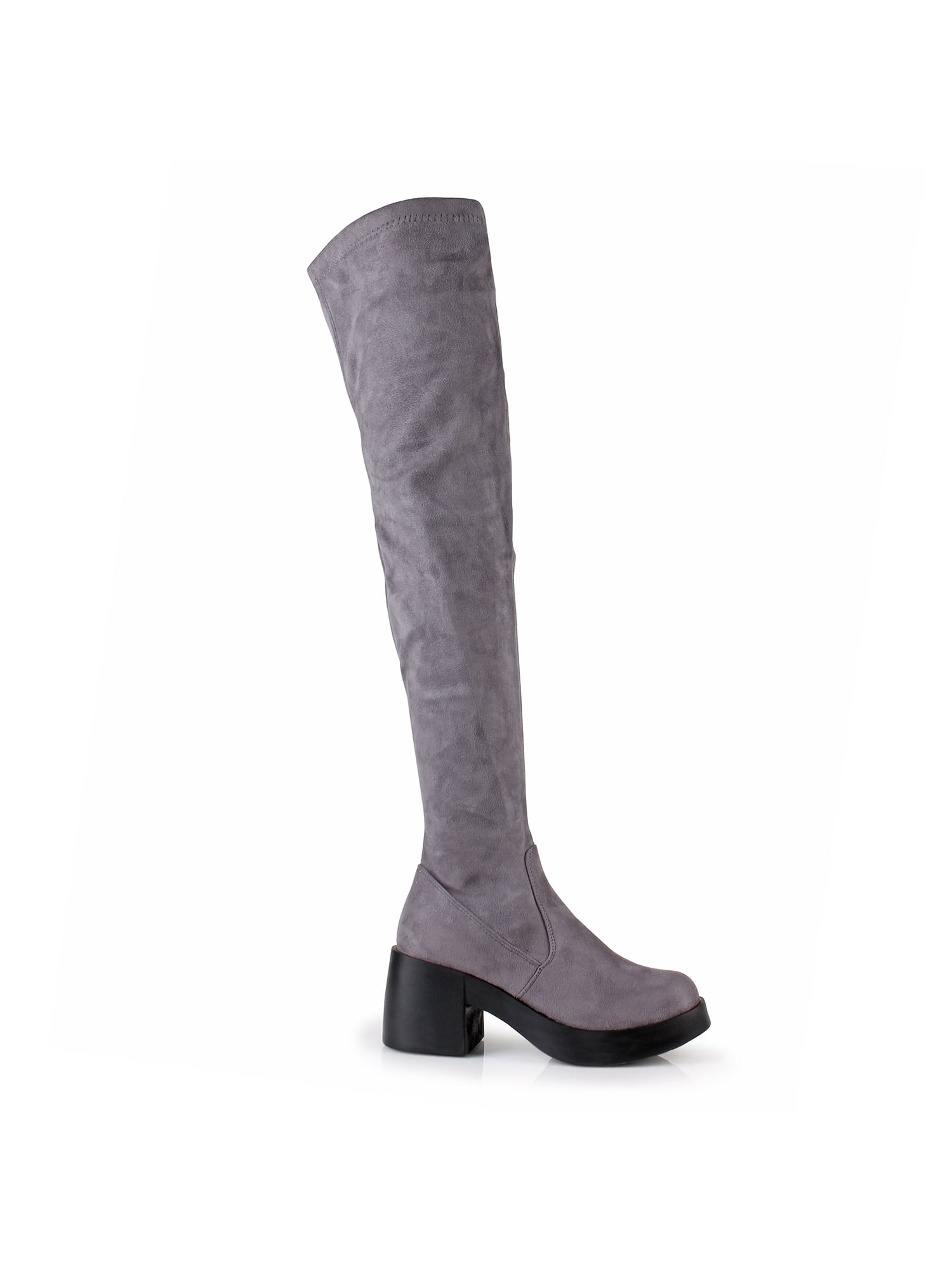 WOMENS OVER THE KNEE THIGH HIGH CHUNKY PLATFORM HEEL STRETCH GRAY NEW* 