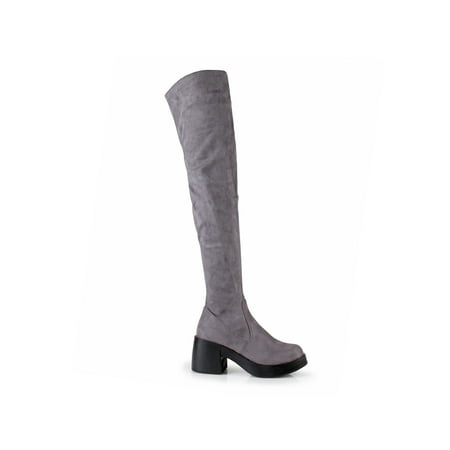 

Lug Sole Women s Thigh High Chunky Heel Boots in Grey