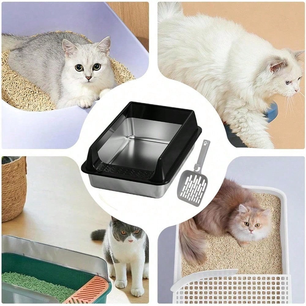 Premium Cat Hygiene Solution: Ultra-Durable Stainless Steel Litter Box – Semi-Enclosed Splash-Proof Tray, Advanced Odor Control, Effortless To Clean & Maintain.