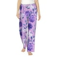 thumbnail image 2 of Goofa Violet Printed Soft Pajama Pants for Women, Wide Leg Comfy Casual Lounge Yoga Pants-Medium, 2 of 9