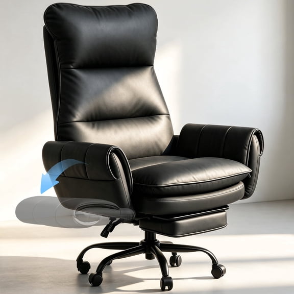 Patbrela Big and Tall Office Chair, PU Leather Swivel Desk Chair with Adjustable Armrests, Black