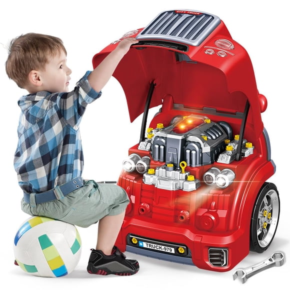 Motor de camión de juguete POFJOEQ con piezas extraíbles, luces y sonidos