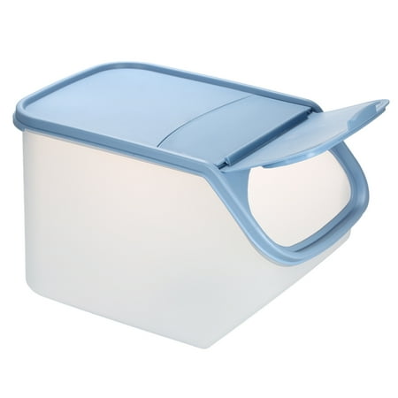- 5L Plastic Food Storage Bin Rice Fruit Vegetables Cornmeal Snacks Container Holder with Flip-Top Lid with Measurement Cup--Blue