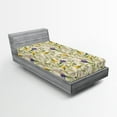thumbnail image 2 of Ambesonne Nature Themed Fitted Sheet, Spring Butterfly Bees, Twin XL Size, Cream Mustard Blue Violet, 2 of 5