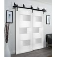 thumbnail image 3 of Sliding Closet Opaque Glass Barn Bypass Doors 64 x 80 inches / Sete 6933 White Silk / Modern 6.6ft Rails Hardware Set / Wood Solid Bedroom Wardrobe Doors, 3 of 6