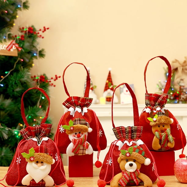 onlyliua para Interior/Exterior Suministros de Decoración Navideña Bolsas de Lino En Forma de Manzana Bolsas para Dulces Bolsas de Regalo con Dibujos Animados Bolsas Navideñas Bolsas de Almacenamient