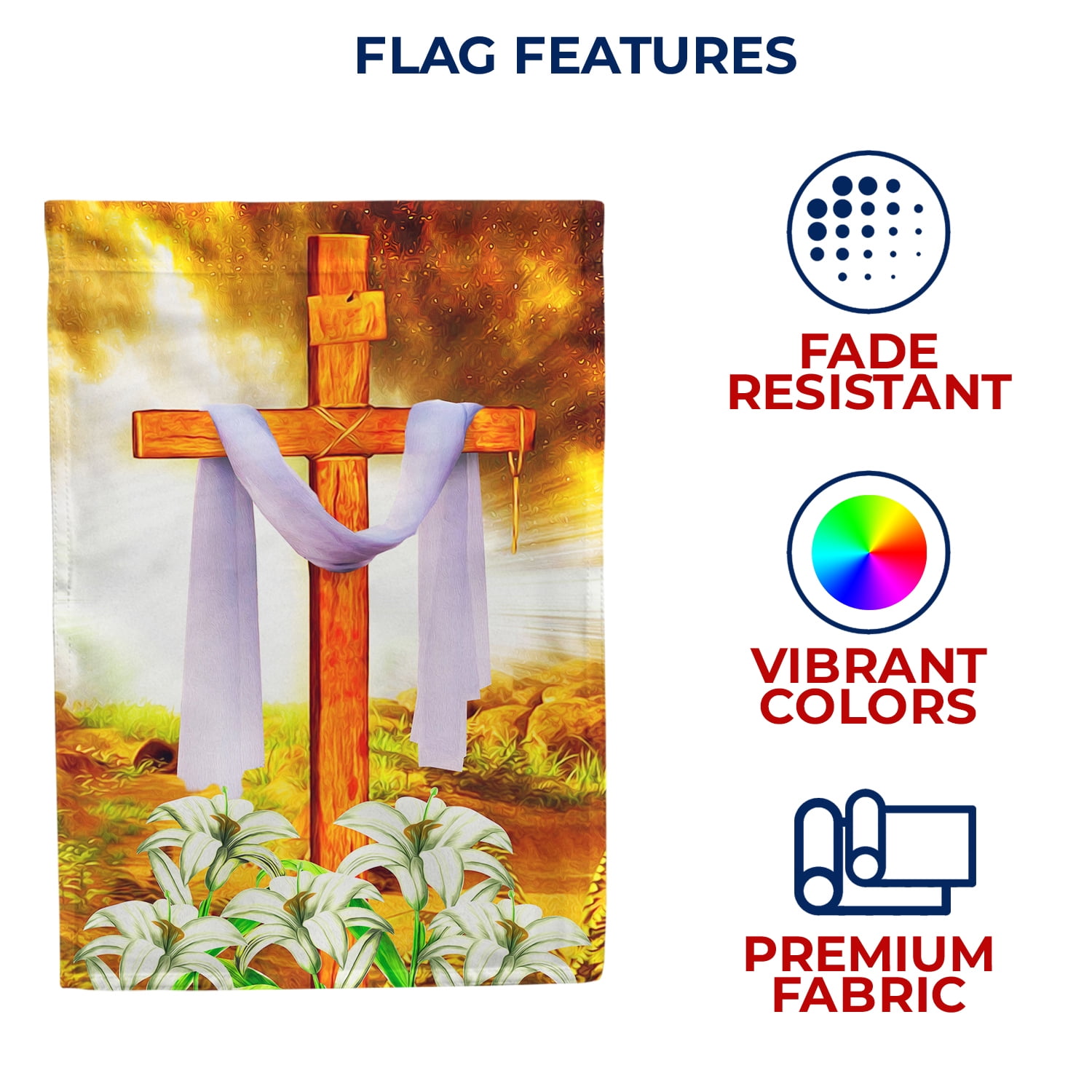 America Forever Easter Cross House Flag 28 x 40 inch Double Sided He is Risen Religious Lilies Floral Flower Farmhouse Small Spring Holiday Seasonal Easter Day Flags for Outdoor Yard Lawn Decoration