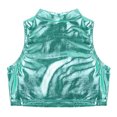 thumbnail image 5 of Aiihoo Kids Girls Sleeveless Mock Neck Shiny Metallic Athletic Crop Top Plain Ballet Workout Sports Bra Yoga Gymnastics Lake Blue 8, 5 of 7