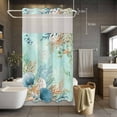 thumbnail image 5 of No Hook Shower Curtains with Snap-in Liner Set, Teal Beach Coastal Waterproof Hotel Style Bathroom Shower Curtain, Summer Nautical Coral Shell Botanical Breathable Mesh Top Bath Curtains 36''x72'', 5 of 9