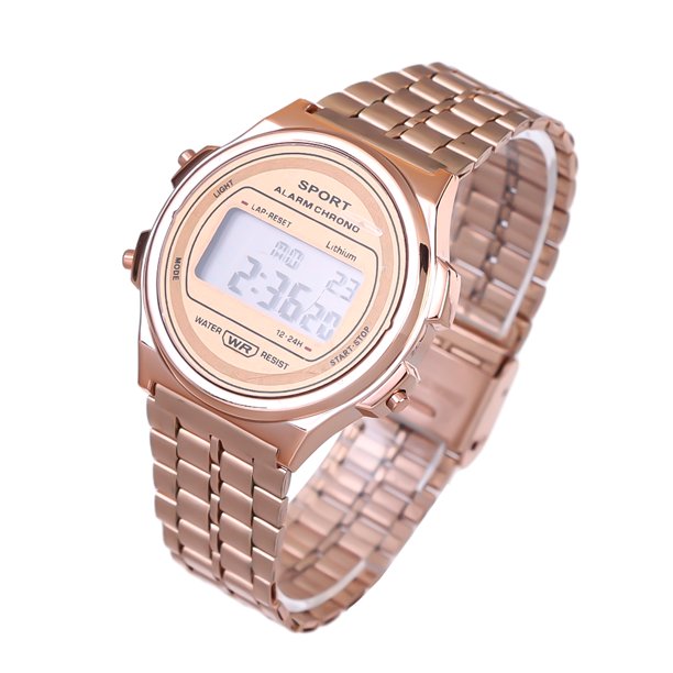 Reloj de lujo para hombre, resistente al agua, oro rosa, acero inoxidable, relojes digitales de negocios, reloj despertador LED, reloj deportivo elect