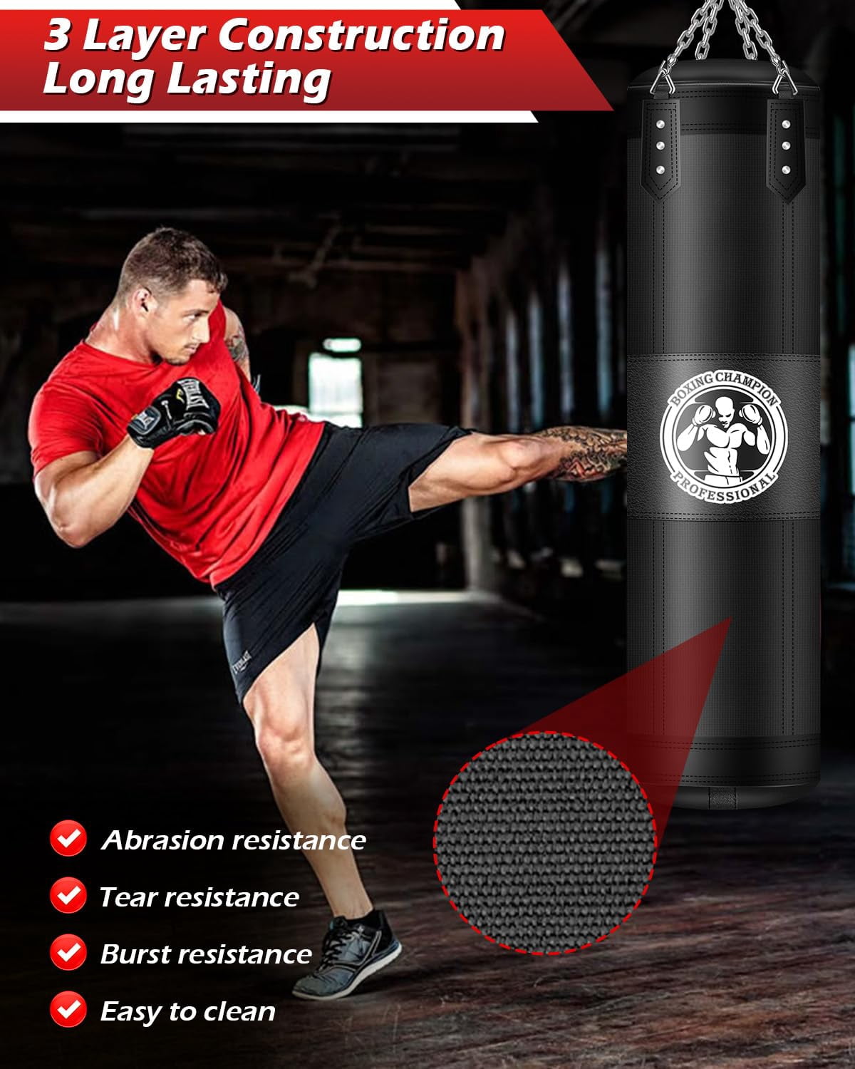 Punching Bag For Adults  4ft Pu Heavy Boxing Bags With Chain Ceiling Hook Hanging Kickboxing Muay Thai Karate Judo Home Gym Unfilled