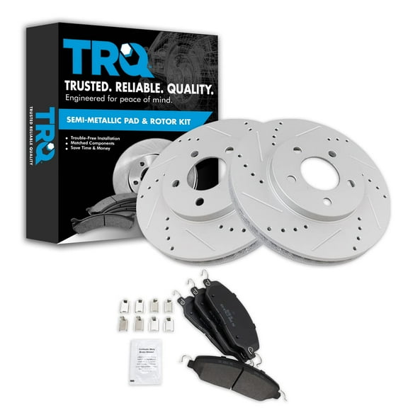 TRQ Front Performance Brake Pad & Rotor Kit Brake Pads Brake Rotors Set Semi-Metallic Premium G-Coated Fits Select 2005-2010 Ford Mustang