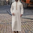 thumbnail image 2 of Thobes Men Long Sleeve Button Down Thobe Men Casual Henley Shirts Embroidered Thobe Eid Outfit Prayer Clothes, 2 of 9