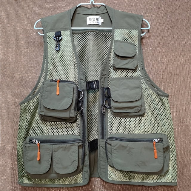 Chaleco funcional para fotografía de pesca de malla de primavera y verano con múltiples bolsillos, chaleco de seguridad para voluntarios masculinos