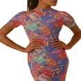 thumbnail image 2 of Femmes Print Maxi Crayon Robes Mock Cou Cravate Teinture Bodycon Longue Robe Élégante Soirée Robe de Club, 2 of 6