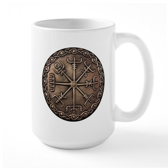 CafePress - Brass Vegvisir Viking Compa Large Mug Mugs - 15 oz Ceramic Large White Novelty Mug