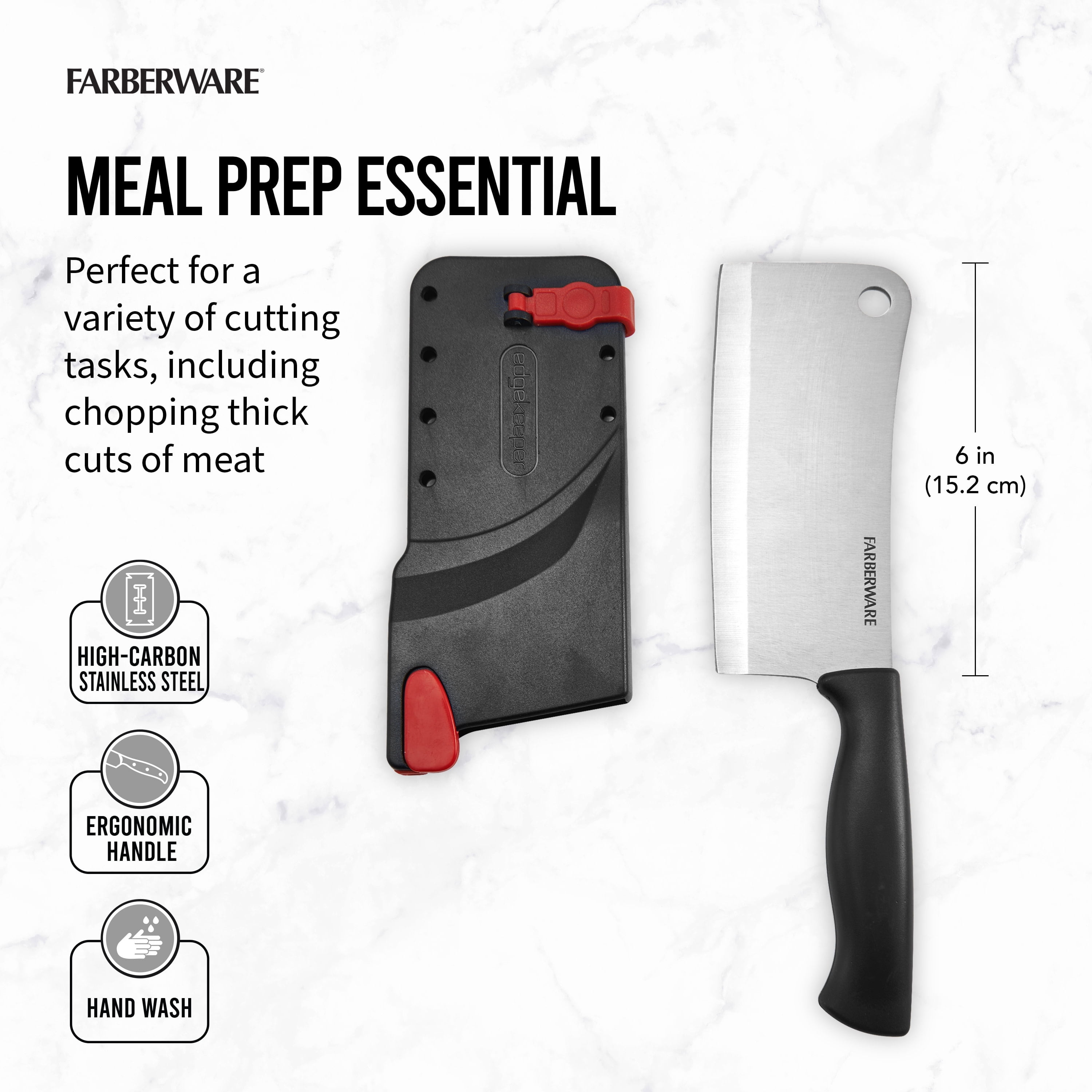 Farberware Edgekeeper Classic 6-inch Cleaver Knife with Black Self-Sharpening Sleeve and Handle