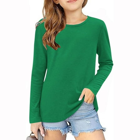 

ATOGUTA Long Sleeve Toddler Boy Girl Shirts Soft Crewneck Long-Sleeve T-Shirts Basic Tagless Layering Tees Green Size 3T-14