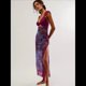 thumbnail image 5 of Vestidos Largos de Verano Y2K con Encaje, Retazos, , Estampado Floral, Escote Corazón, Espalda Descubierta y Abertura para Mujer Púrpura S, 5 of 7
