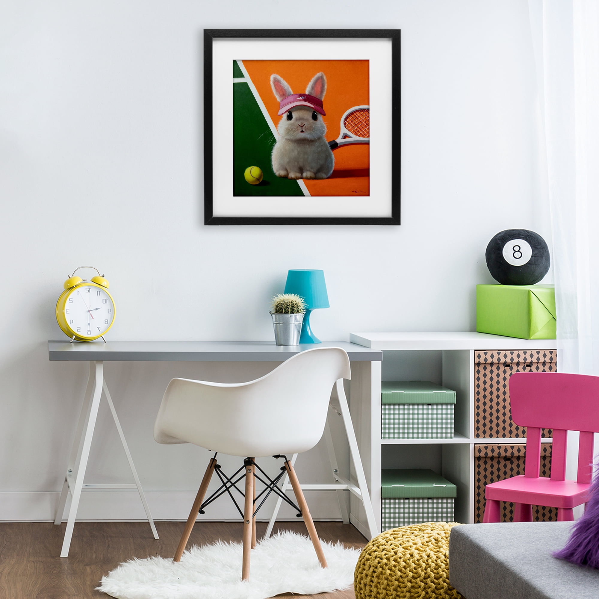 Stupell Industries Match Ready Tennis Bunny Black Framed Print Under Glass, design by Lucia Heffernan
