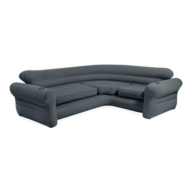 Sofá esquinero inflable Intex: Sofá en forma de L – Uso en interiores – Válvula 2 en 1 – Capacidad de 880 lb – 101” x 80” x 30”, Gris