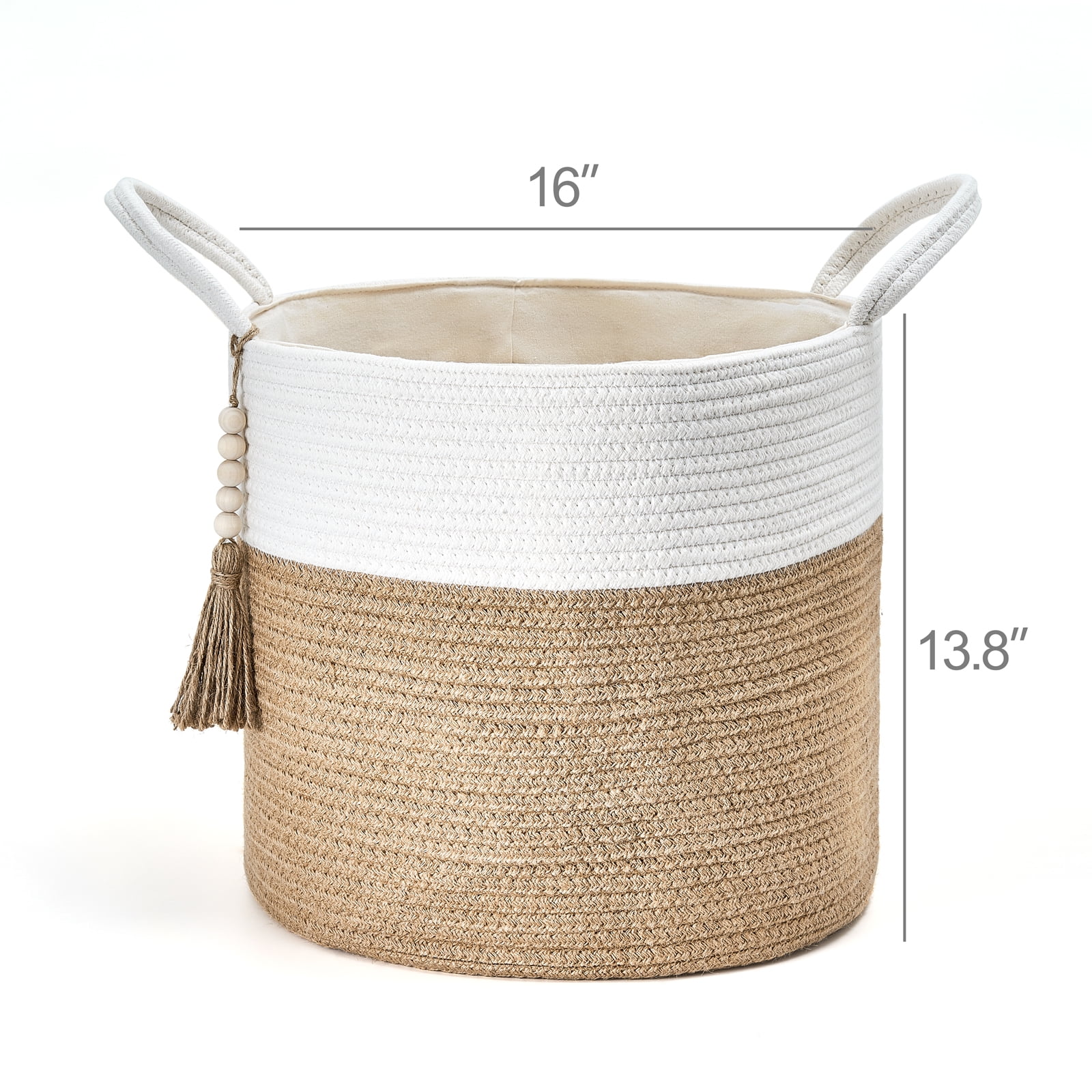 Mkono Woven Storage Basket with Decorative Bead Organizer Bin with Handles for Blankets Toys Clothes, 16"x 13.8"