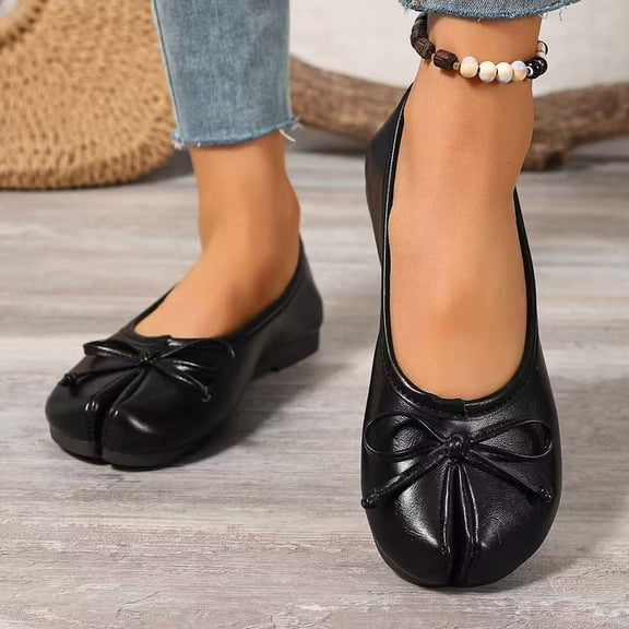 Xdegoge Flat Shoes for Women Bow Tie Ballet Flats Summer Slip On Loafers Classic Dressy Round Toe Footwear Closed Toe Casual Office Work Walking Lightweight Pumps