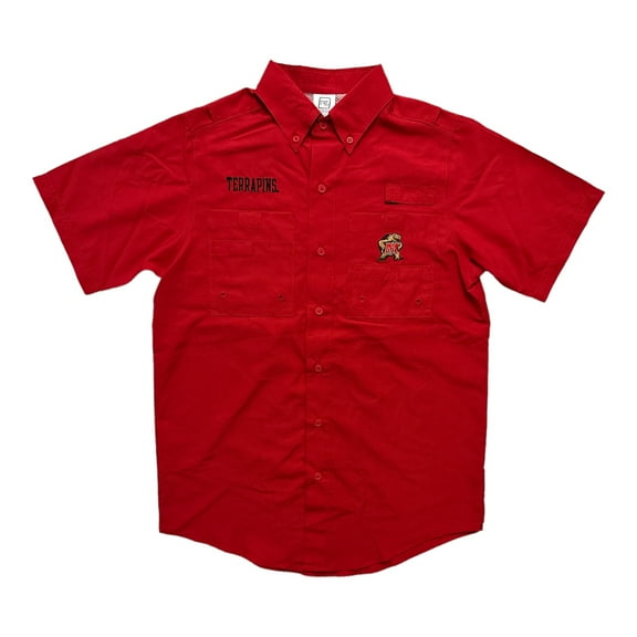 ProEdge Men's Sports Team Logo Short Sleeve Button-Down Shirt (Red/Maryland Terrapins, S)