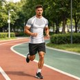 thumbnail image 5 of Men's Workout Shirts Quick Dry Seamless Short Sleeve Tshirts Breathable Compression Workout T-Shirt Geometric Print Athletic Tee For Gym Running Training, 5 of 6