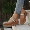 thumbnail image 3 of Womens Wedge Sandals Espadrilles Closed Toe Slingback Elatic Strap Comfortable Casual Platform Lightweight Summer Walking Shoes Brown Size 7.5, 3 of 6