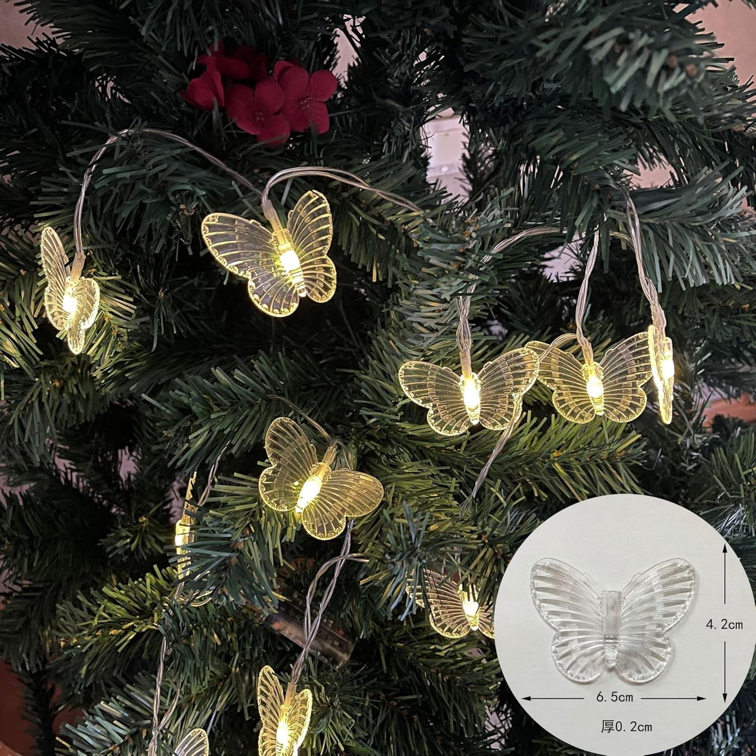 Huiyi LED Butterfly String Lights, 7m 50LED Outdoor Solar Powered String Light 8Mode Indoor for Lighting for Lawn Patio Wedding Party Decor