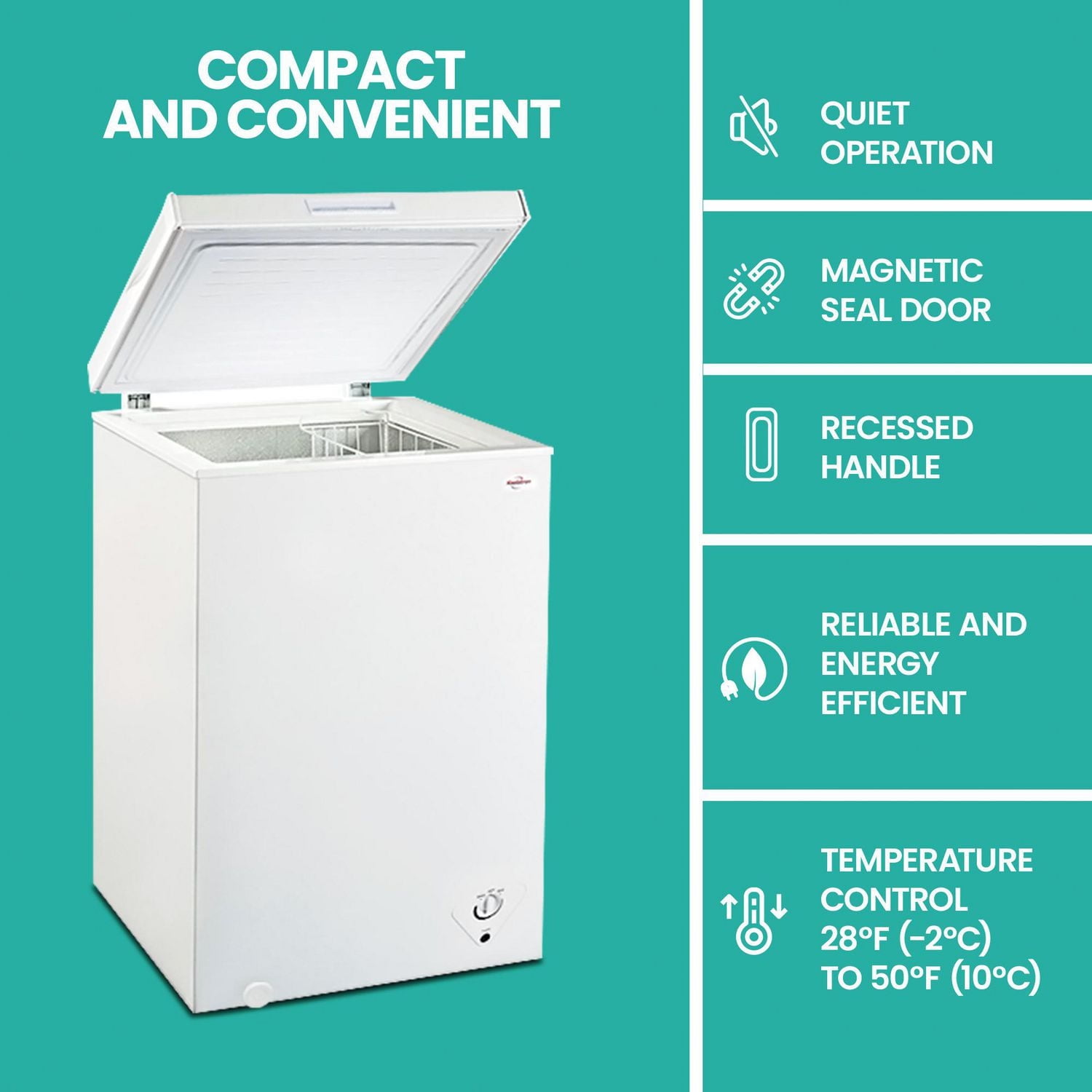 Koolatron Congélateur coffre compact de 3,5 pi³ avec dégivrage manuel (99 L), blanc