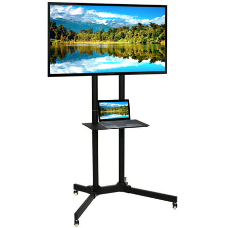 Best Choice Products Home Entertainment Flat Panel Steel Mobile TV Media Stand Cart for 32-65in Screens w/ Tilt Mechanism, Lockable Wheels, Front Shelf - (Best Tv Size For Room)
