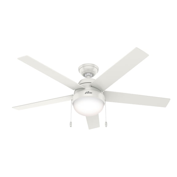 Hunter 52 inch Indoor Ceiling Fan with LED Light - White Ceiling Fan with Pull Chain, For Bedroom, Living Room, or Kitchen, Standard Mount, No Remote, 5 Blades - Anslee 50231, Fresh White
