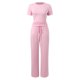 thumbnail image 5 of Conjunto de 2 piezas para mujer: top corto fruncido y pantalones anchos. Ligero y elástico. Ideal para viajes, vacaciones y ropa deportiva., 5 of 8
