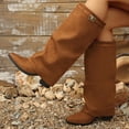 thumbnail image 4 of WAVSUF Women's Suede Mid Calf Boots Pointed Toe Plus Size Wide Width Fall Daily Casual Boots Brown Size 8, 4 of 9