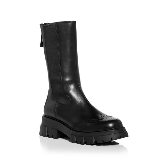 ASH Womens Black 1" Platform Lug Sole Stretch Lennox Wingtip Toe Block Heel Zip-Up Leather Boots Shoes 40