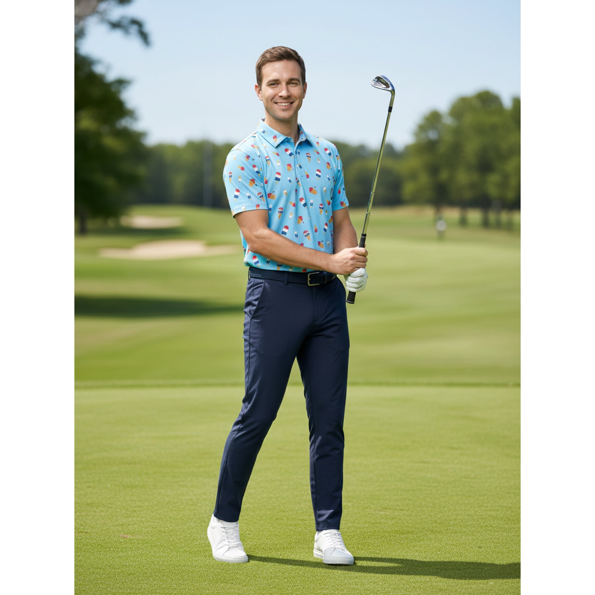 Birdie Bound Men's and Big & Tall Men's Ice Cream Drip Print Polo Shirt, Sizes XS-4XLT
