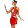 thumbnail image 3 of TTAO Justaucorps de Danse Jazz Latin Brillant à Franges pour Femmes Rumba Samba Salsa Robe de Danse de Salon Rouge TTG, 3 of 7