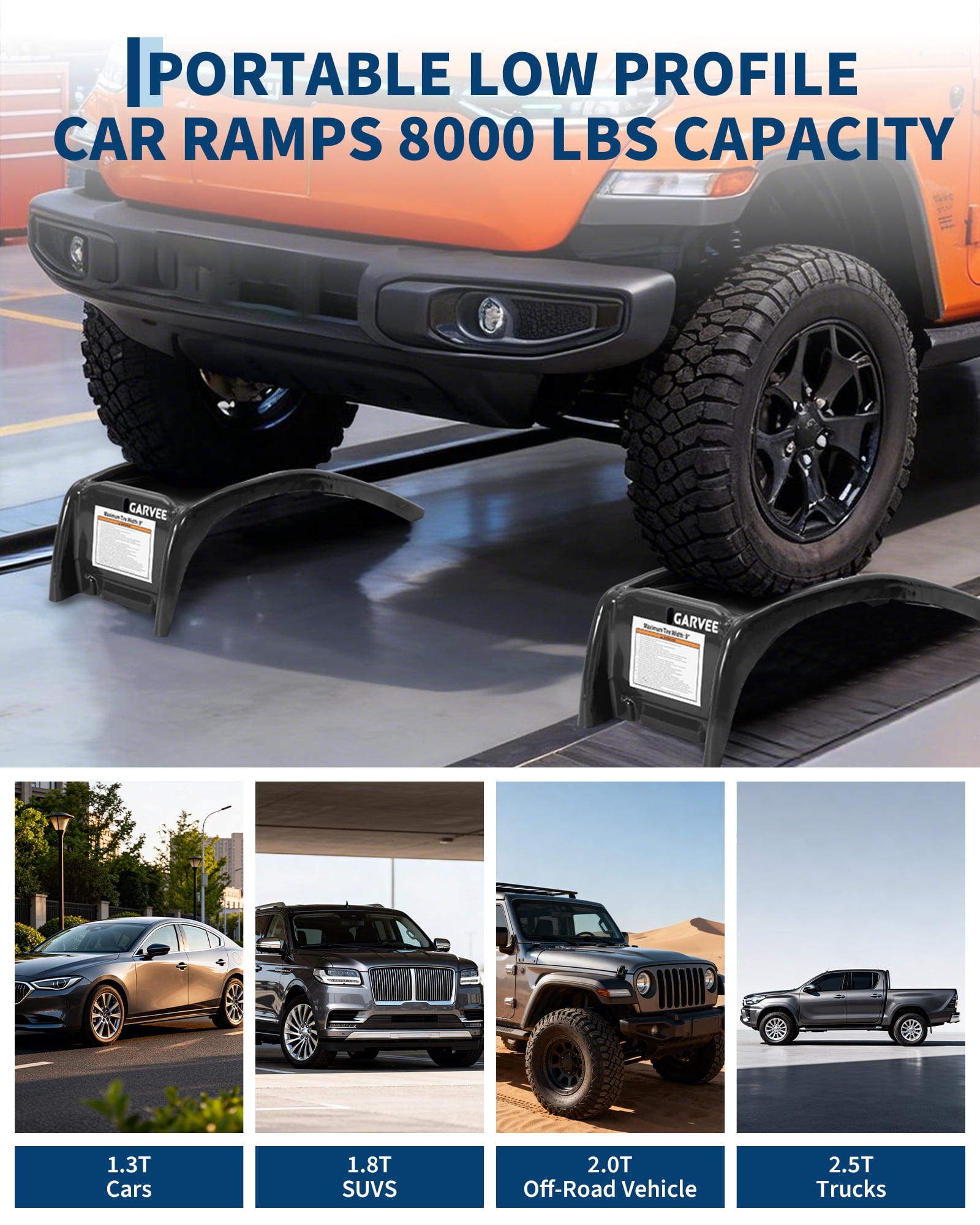 Kicctian 2-Pack Heavy Duty 8 Inch Steel Car Ramps for Trucks, SUVs, 8000 lbs Capacity, Perfect for Oil Changes, Vehicle Maintenance, Car Repairs, Black