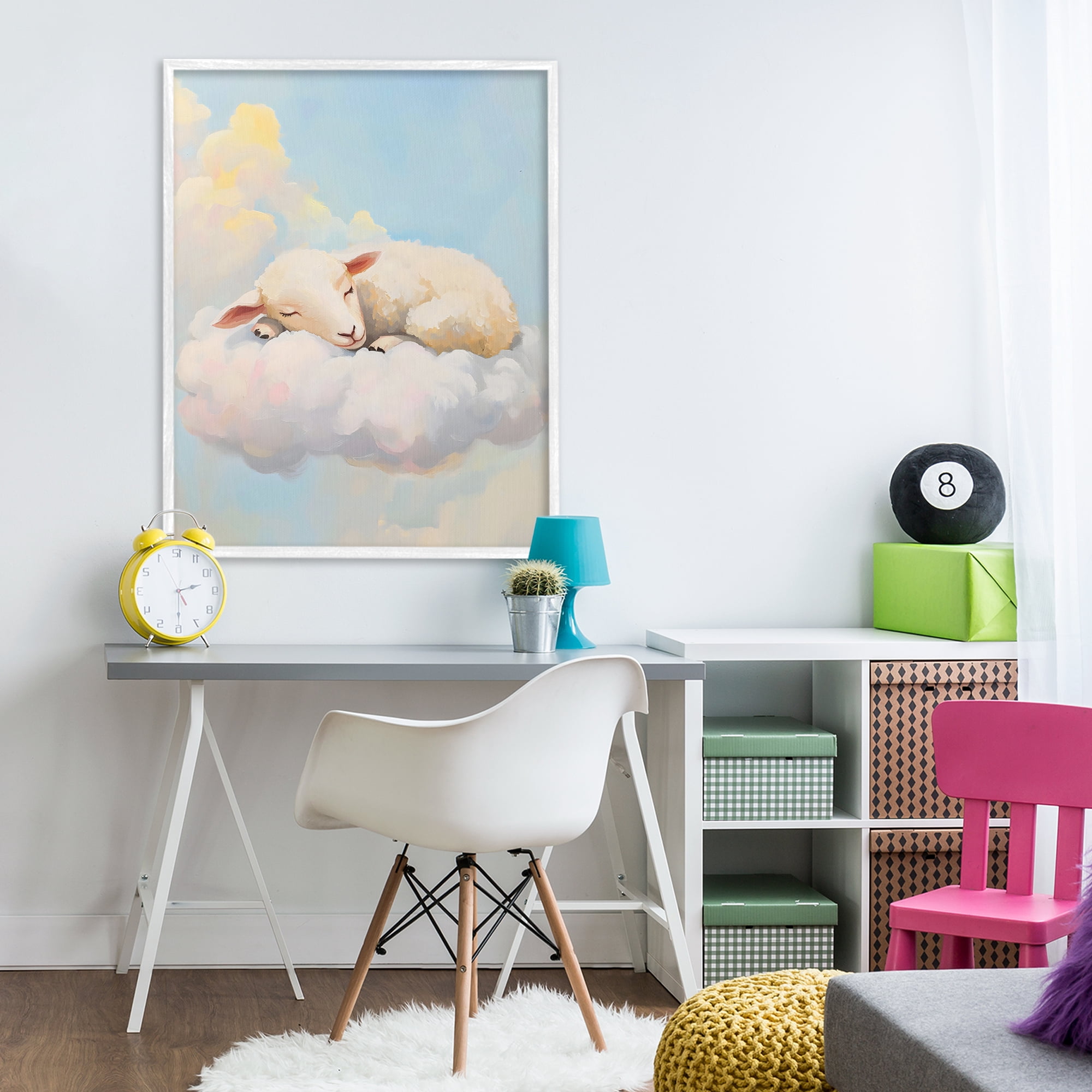 Stupell Industries Sleeping Sheep on a Cloud White Framed Giclee Art, design by The Prints Vibe