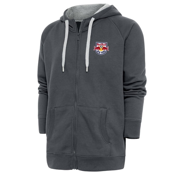 Men's Antigua Charcoal New York Red Bulls Logo Victory Full-Zip Hoodie